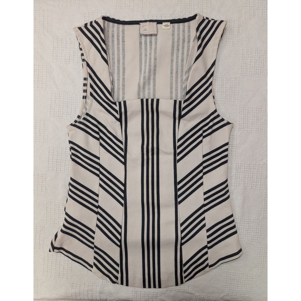 Anthropologie‎ Postmark Striped Peplum Tank Top XS Black White Sleeveless Career